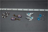4 Pair Earrings,3 Pierced,Sterling Agate Bracelet