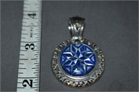 Sterling Lapis, Mother of Pearl Pendant 2"