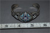 Sterling Cuff Bracelet Inlaid Lapis, Turquoise,