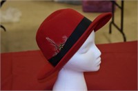 Red Bailey Fedora W/ Black Hat Band & Feathers