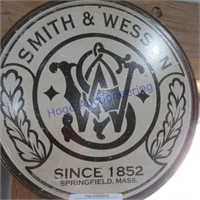 Smith & Wesson round tin sign- approc 12" across