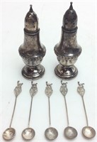 VTG. STERLING SILVER SHAKERS & 90% SILVER COIN