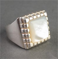 Mid-Century Sterling Silver & Mother-of-Pearl Ring
