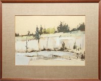 Signed Croft Modernist Landscape Oil on Paper
