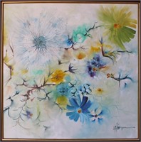 Signed Large Floral Abstract Oil Painting