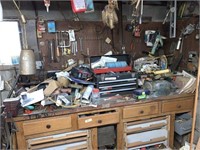 Workbench and Contents Hanging from Ceiling