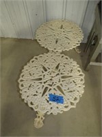 2 cast iron end tables