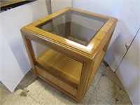 Wood & Glass End Table-23"x27"x26"