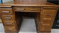 Vintage Oak Desk Dovetail w/8 Drawers 48"x32"