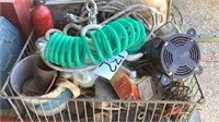 WIRE CRATE OF MISCELLANEOUS- WATER HOSE, ROPE A