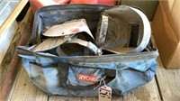 LARGE TOOL BAG WITH WELDING HELMETS AND MISC