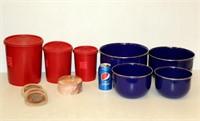 Vintage Kitchen - Enamel Bowl Set, Canister Set +