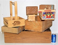 Vintage Lot of Wood Boxes, Carriers, Drawer