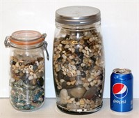 2 Large Jars of Beach Pebbles w Some Shells, Glass