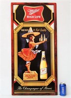 36" Tall Metal Miller High Life Beer Sign Mint
