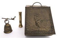 Brass box and bell Lot