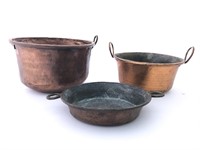 Copper pot, strainer, and skillet