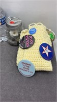 MASON JAR OF PINS & LOT OF HELLDORADO BUTTONS