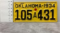 1934 OKLAHOMA LICENSE PLATE