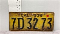 1938 CALIFORNIA LICENSE PLATE