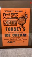 1940s FRAMED FORSEYS ICE CREAM SIGN MINT CONDITION