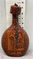 9.5" LEATHER WRAPPED EMBOSSED BOTTLE FROM SPAIN