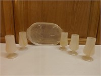 Marble Like Tray and five Glasses / one chip on tr