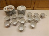 Mixed Designs in Set of PORSGRUND Cups and Saucers