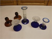 Cobalt Blue and Wooden Candle Holders