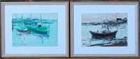 Pair of Fishing Boat Oil Paintings