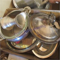 Silver serving dish and platters w/ pitcher
