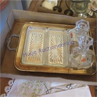 Silver & glass serving tray, 2 candal stick holds