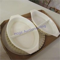 2 platters and divided Pyrex dishes