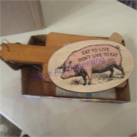 Cutting boards and pig decor