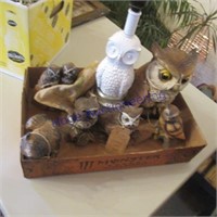 Ceramic owls and owl lamp