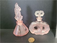 2 Vintage Pink Glass Perfume Bottles