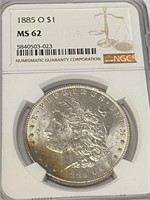 1885 o MS 62 NGC Toned Crescent  Morgan Dollar