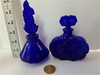 2 Vintage Blue Glass Perfume Bottles
