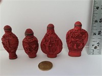 4 Asian Carved Opium/Snuff Bottles