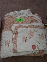 QUILTED BEDDING W/ PILLOW COVERS- UNKNOWN SIZE