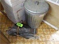 GALVANIZED TRASH CAN- PARTIAL FIREPLACE SET