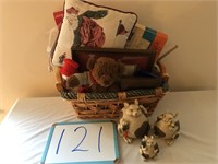 Teddy Bear, Pillow, Rabbits, Basket