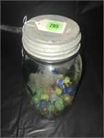 Blue Ball Jar With Marbles And Zink Lid