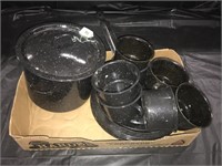 Lot Of Granite Ware Plates Pans Pot