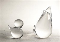 GLASS MOUSE & DUCK MINIATURE PAPERWEIGHTS FIGURINE