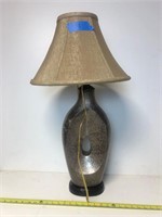 Set of Two Stone Finish Lamps with Gold Shades