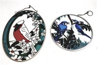 BLUE JAYS & CARDINAL BIRDS STAINED GLASS HANGERS