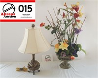 Table Lamp 25" Tall & Vase 9" Tall w/Flowers