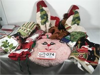 Lot of Christmas linens (towels, tree skirts, rug)