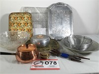 Plastic and metal Trays, fondue set, plastic trays